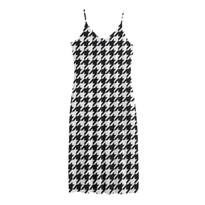 Black And White Houndstooth Print Jersey Midi Cami Dress