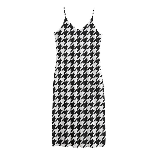Black And White Houndstooth Print Jersey Midi Cami Dress