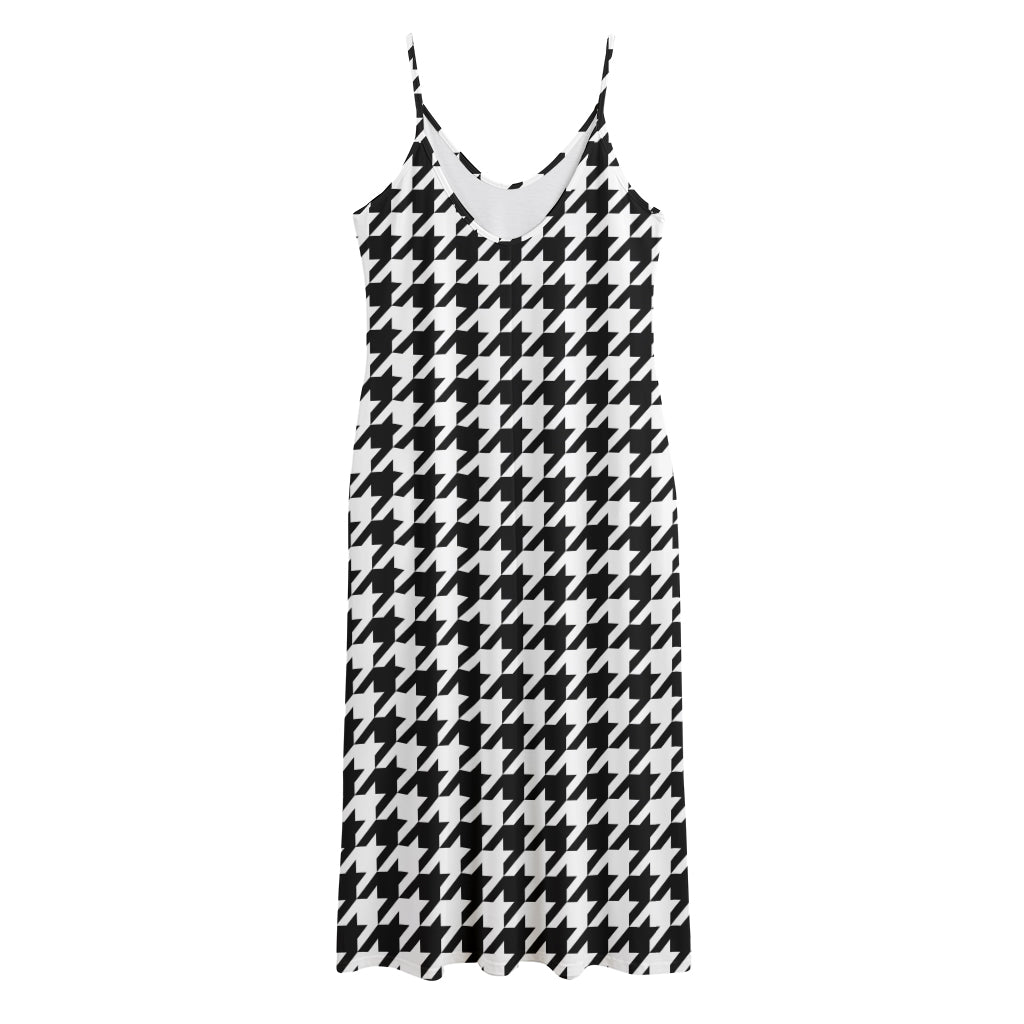 Black And White Houndstooth Print Jersey Midi Cami Dress