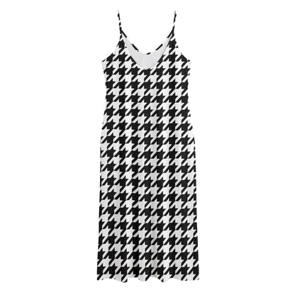 Black And White Houndstooth Print Jersey Midi Cami Dress