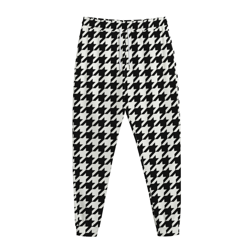 Black And White Houndstooth Print Jogger Pants