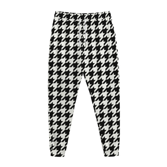 Black And White Houndstooth Print Jogger Pants