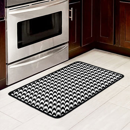 Black And White Houndstooth Print Kitchen Mat