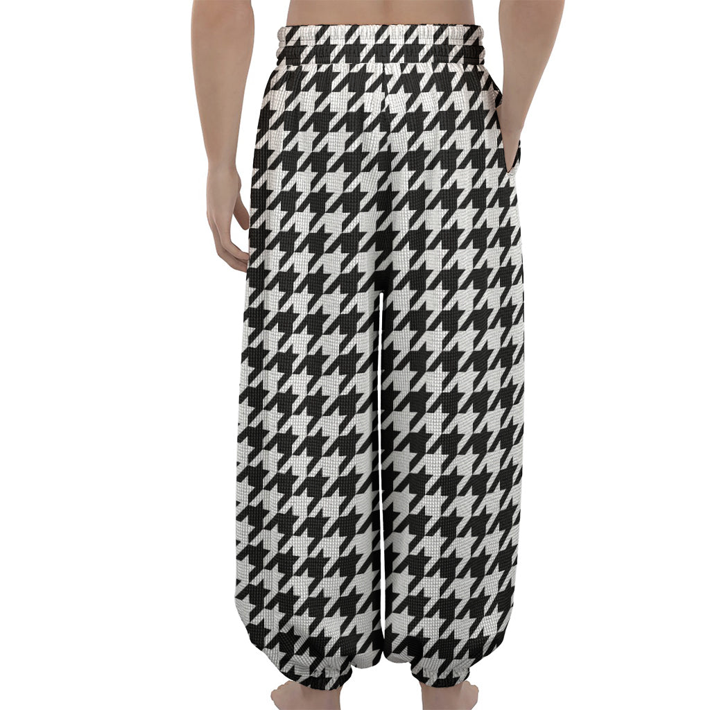 Black And White Houndstooth Print Lantern Pants