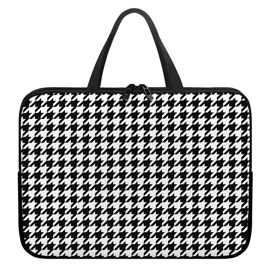 Black And White Houndstooth Print Laptop Sleeve With Handle