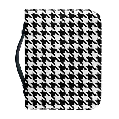 Black And White Houndstooth Print Leather Bible Cover
