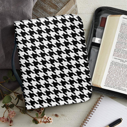 Black And White Houndstooth Print Leather Bible Cover