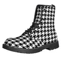 Black And White Houndstooth Print Lace-Up Boots
