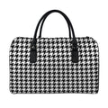 Black And White Houndstooth Print Leather Duffel Bag