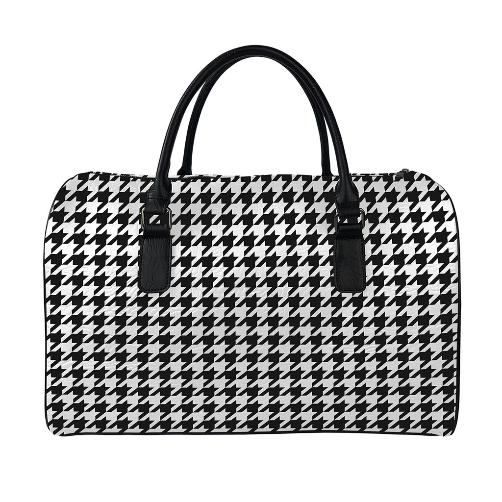 Black And White Houndstooth Print Leather Duffle Bag