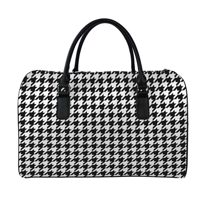 Black And White Houndstooth Print Leather Duffle Bag