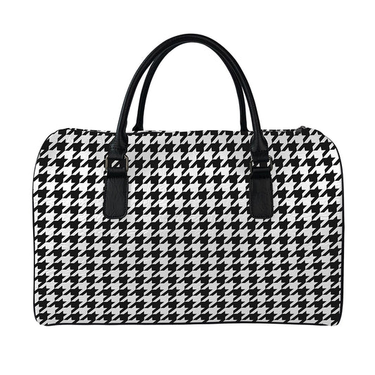 Black And White Houndstooth Print Leather Duffle Bag