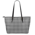 Black And White Houndstooth Print Leather Tote Bag With Zipper