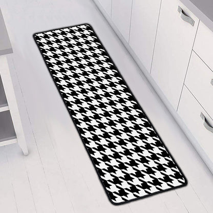 Black And White Houndstooth Print Long Kitchen Mat