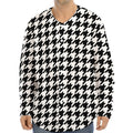 Black And White Houndstooth Print Long Sleeve Baseball Jersey