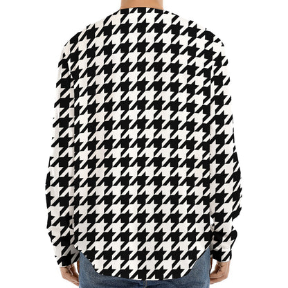 Black And White Houndstooth Print Long Sleeve Baseball Jersey