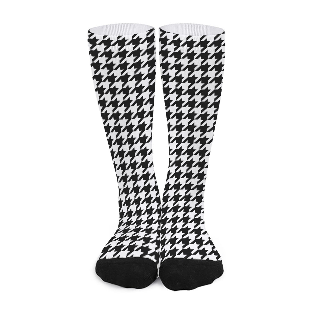 Black And White Houndstooth Print Long Socks