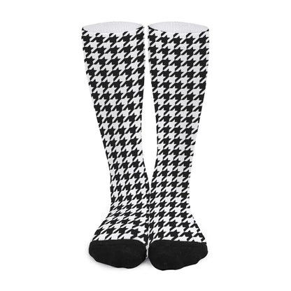 Black And White Houndstooth Print Long Socks