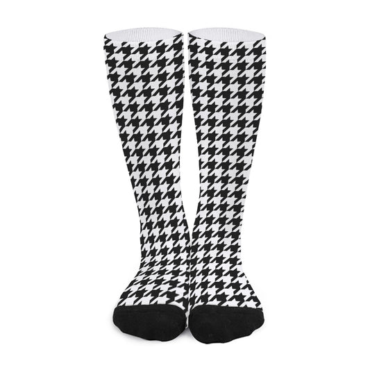 Black And White Houndstooth Print Long Socks