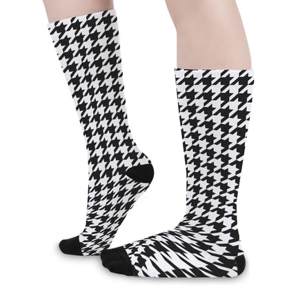 Black And White Houndstooth Print Long Socks