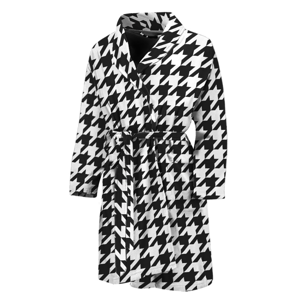 Black And White Houndstooth Print Men's Bathrobe