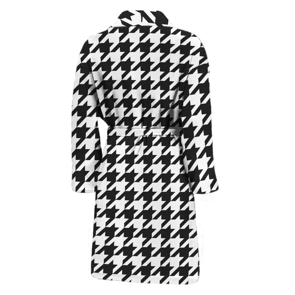 Black And White Houndstooth Print Men's Bathrobe