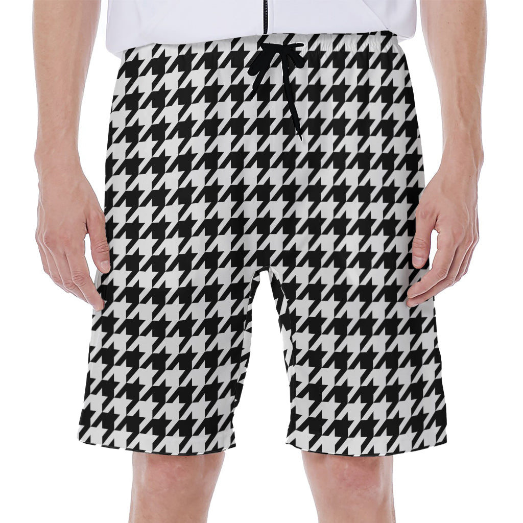 Black And White Houndstooth Print Men's Beach Shorts