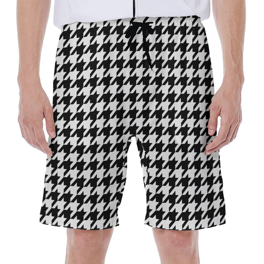 Black And White Houndstooth Print Men's Beach Shorts