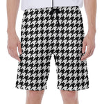 Black And White Houndstooth Print Men's Beach Shorts