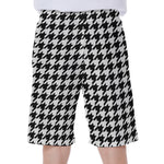 Black And White Houndstooth Print Men's Beach Shorts