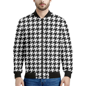 Black And White Houndstooth Print Men's Bomber Jacket