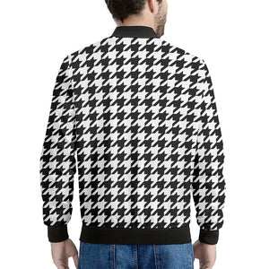 Black And White Houndstooth Print Men's Bomber Jacket