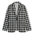 Black And White Houndstooth Print Men's Cotton Blazer