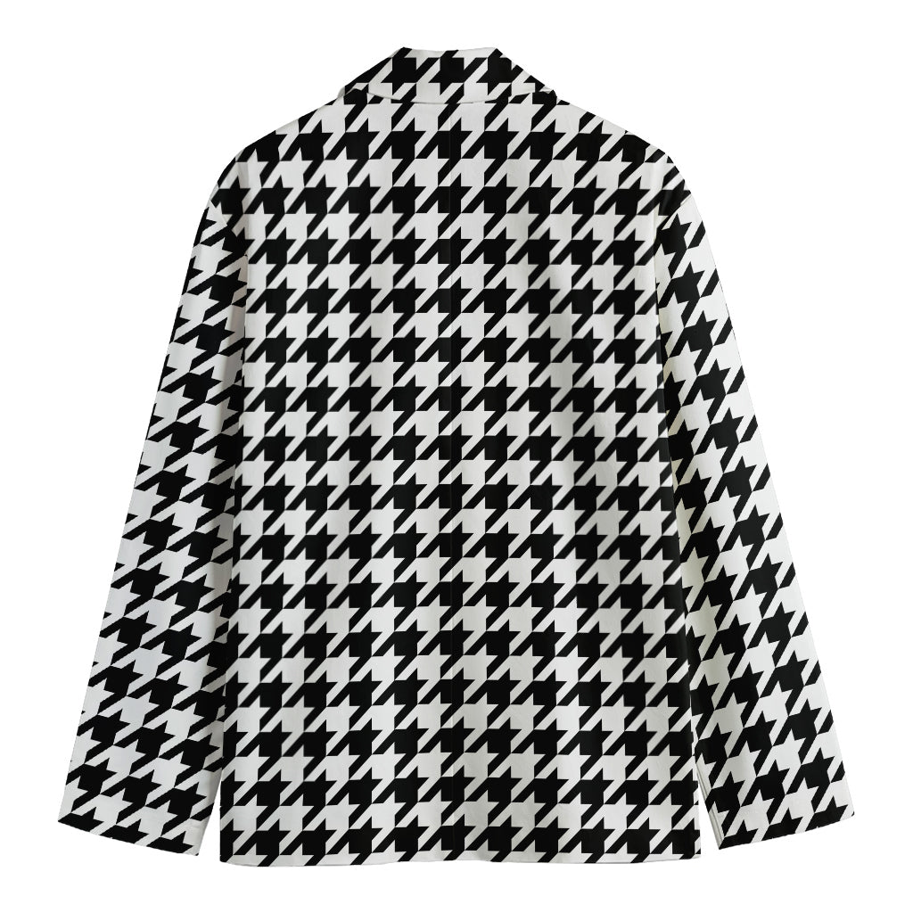 Black And White Houndstooth Print Men's Cotton Blazer