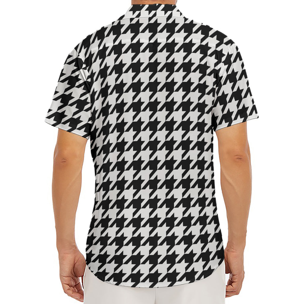 Black And White Houndstooth Print Men's Deep V-Neck Shirt