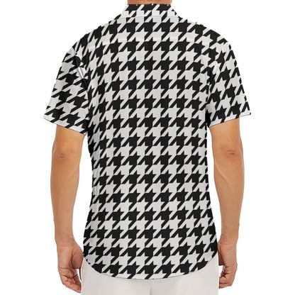 Black And White Houndstooth Print Men's Deep V-Neck Shirt