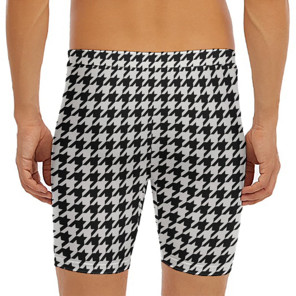Black And White Houndstooth Print Men's Long Boxer Briefs