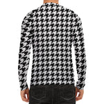 Black And White Houndstooth Print Men's Long Sleeve Rash Guard