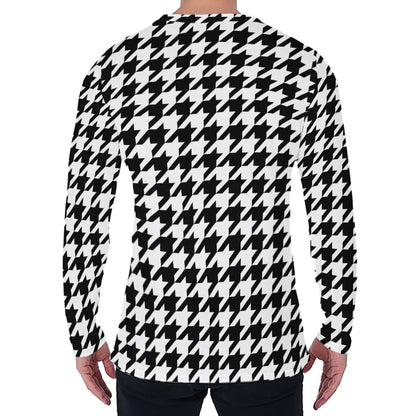 Black And White Houndstooth Print Men's Long Sleeve T-Shirt