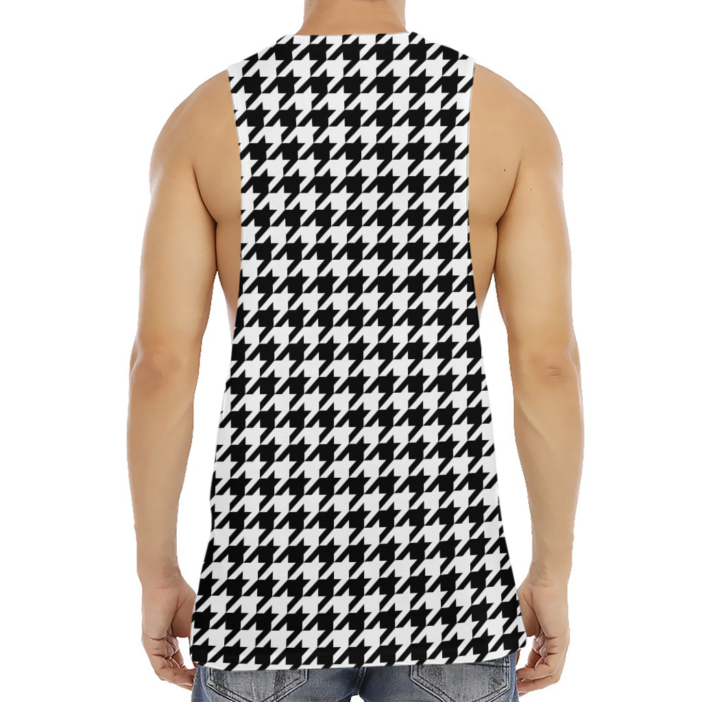 Black And White Houndstooth Print Men's Muscle Tank Top