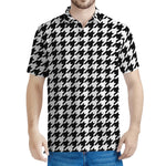 Black And White Houndstooth Print Men's Polo Shirt