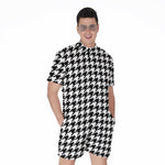 Black And White Houndstooth Print Men's Rompers
