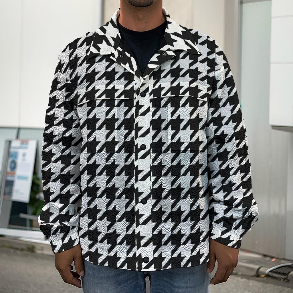 Black And White Houndstooth Print Men's Shirt Jacket