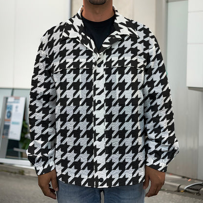 Black And White Houndstooth Print Men's Shirt Jacket