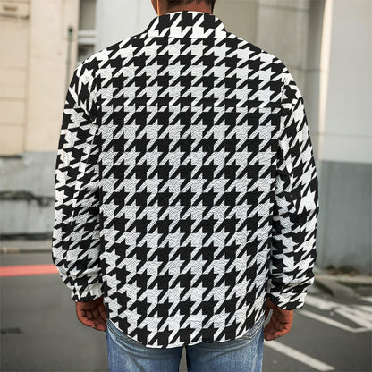 Black And White Houndstooth Print Men's Shirt Jacket