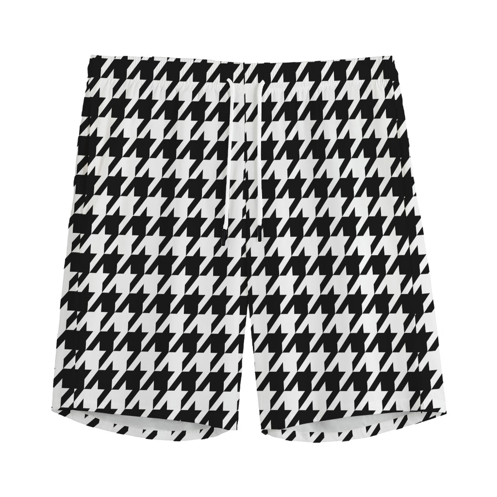 Black And White Houndstooth Print Men's Sports Shorts