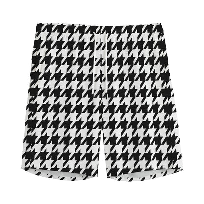 Black And White Houndstooth Print Men's Sports Shorts