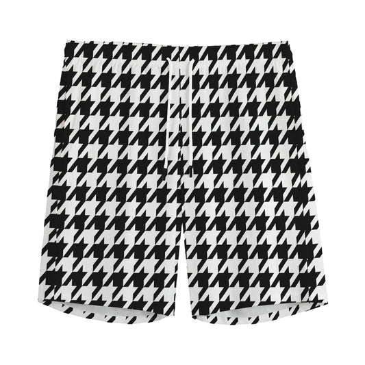 Black And White Houndstooth Print Men's Sports Shorts