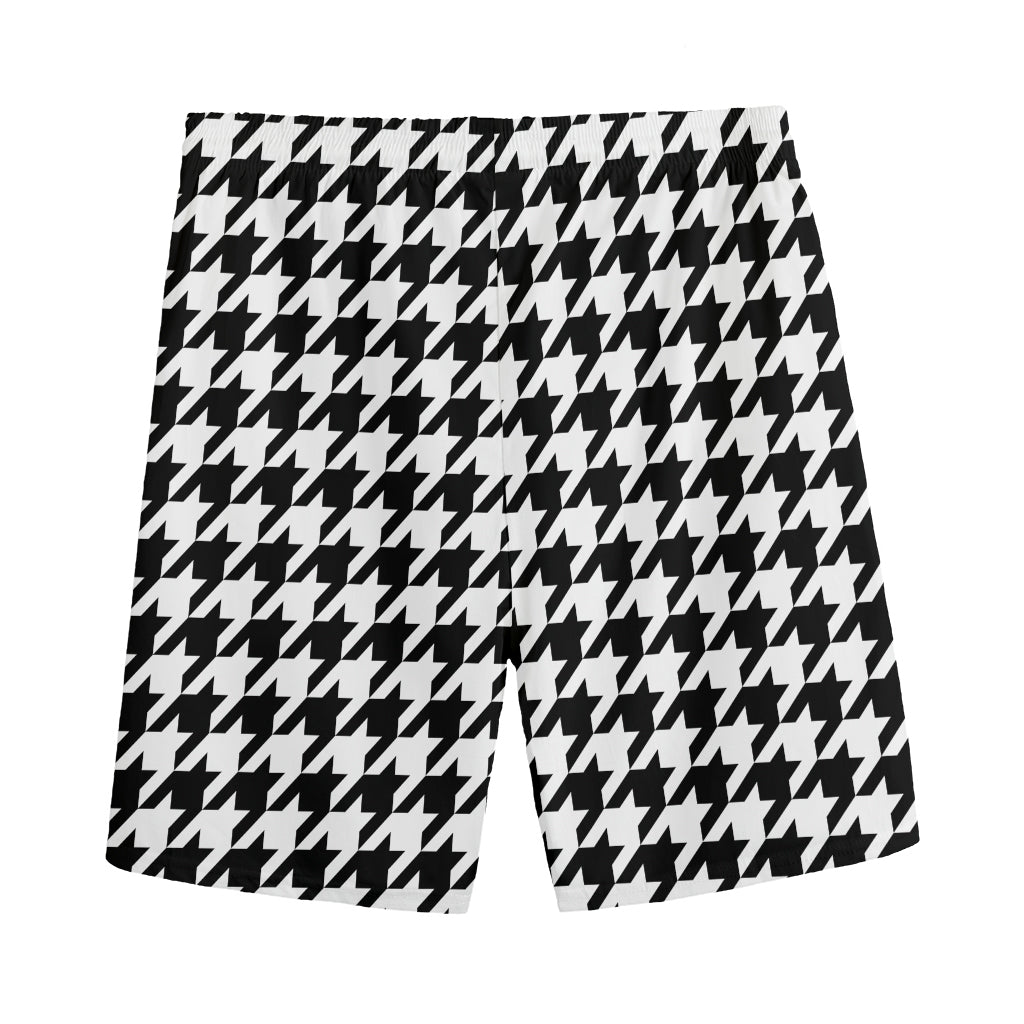 Black And White Houndstooth Print Men's Sports Shorts
