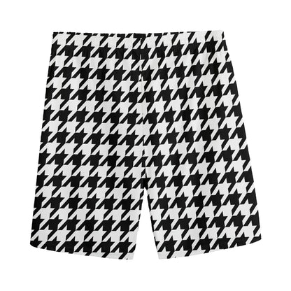 Black And White Houndstooth Print Men's Sports Shorts